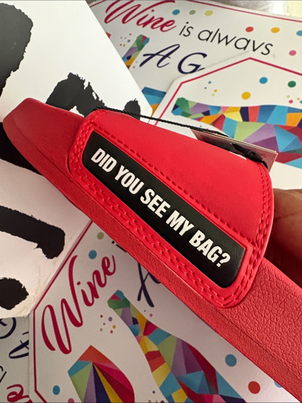 BTS Red Graphic Slide Sandals - Picture 9 of 10